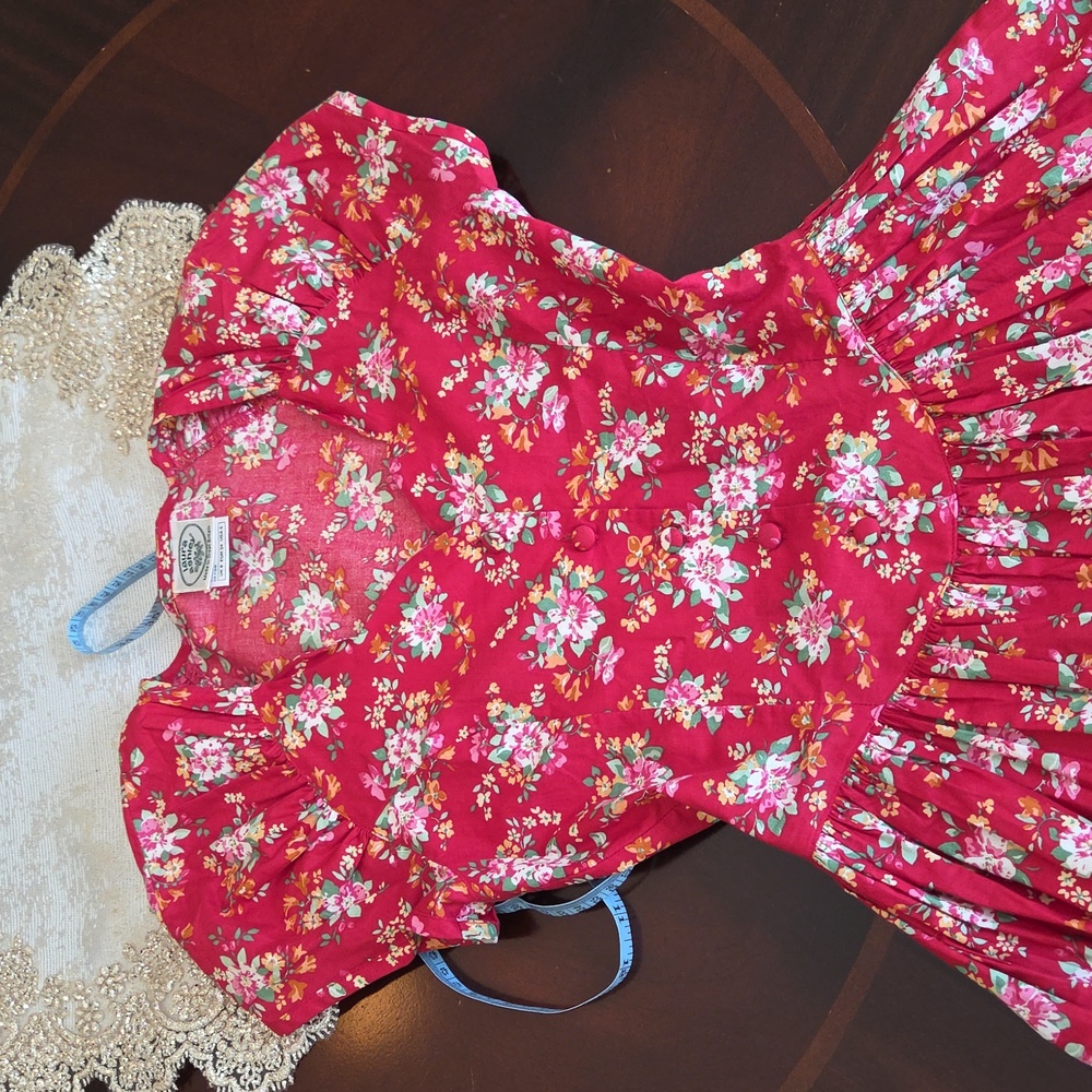 Vintage Laura Ashley Prairie Floral Red Midi Dress Size 6 100% Cotton - Picture 6 of 9